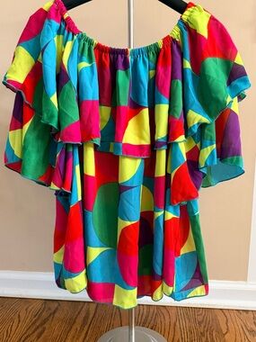 Ashley Stewart Multicolor Off-Shoulder Ruffle Top